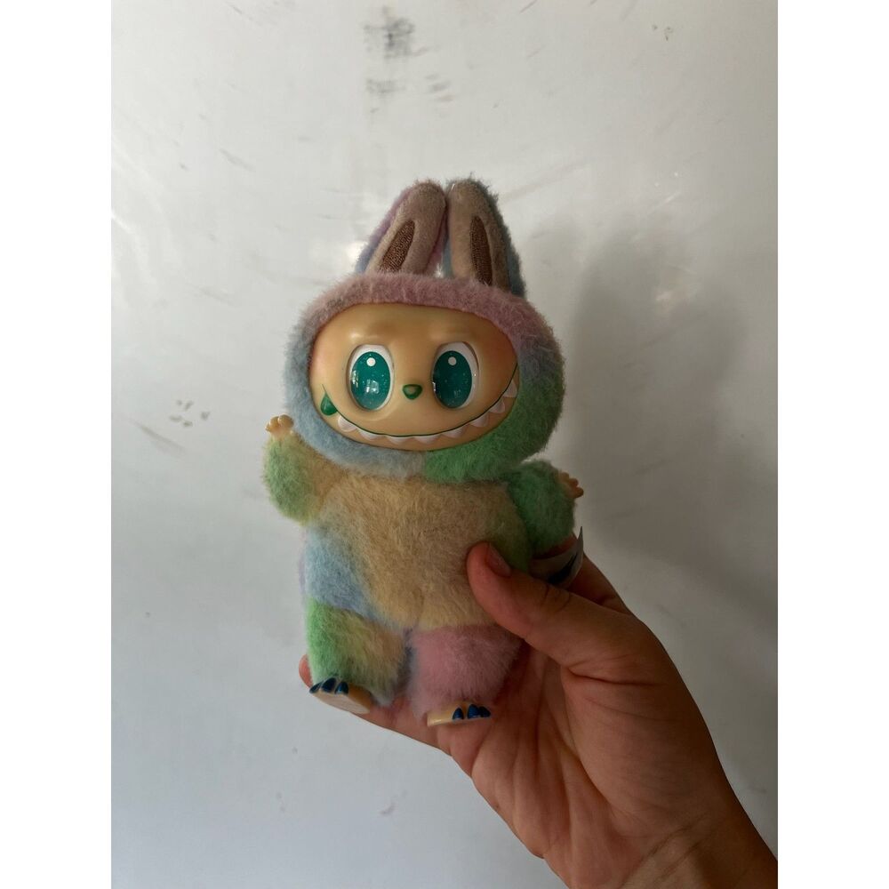 collectible rare labubu Rainbow tie dye pastel labubu popmart teal eyes